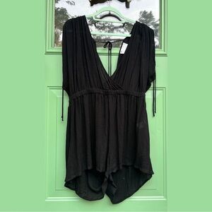 ASOS DESIGN Black Tie-Shoulder V-Neck Plunge Semi Sheer Romper SZ 12 Petite
